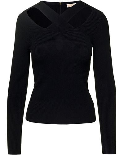 MICHAEL Michael Kors Crossover Strap Long Sleeved Sweater - Black