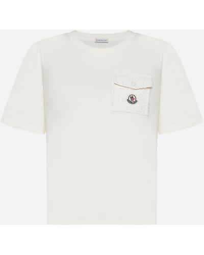 Moncler Chest-Pocket Cotton-Blend T-Shirt - White