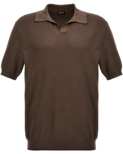 Zegna Knitted Shirt Polo - Brown