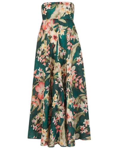 Zimmermann Lexi Floral-Printed Strapless Dress - Green