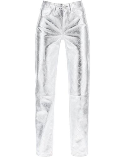 Marine Serre Moonogram Trousers In Laminated Leather - White