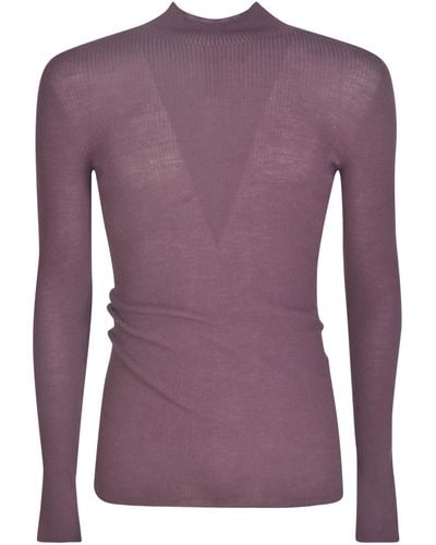 Rick Owens Plain Rib Knit Sweater - Purple