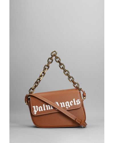 Palm Angels Shoulder Bag In Brown Leather - Gray