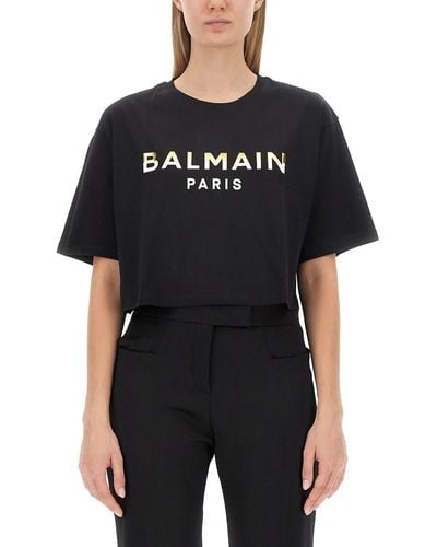 Balmain Cropped Logo T-shirt - Black