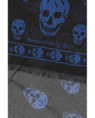 Alexander McQueen Printed Modal Blend Foulard - Blue