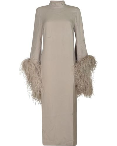 ‎Taller Marmo Feathered Cuff Long Dress - Natural