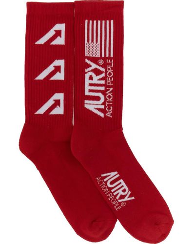 Autry Cotton Socks With Jaquard Logo - Red