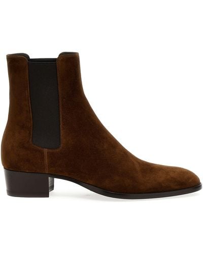 Saint Laurent Wyatt Boots, Ankle Boots - Brown