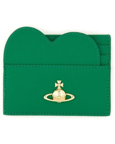 Vivienne Westwood Card Holder With Orb Embroidery - Green