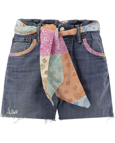 Mc2 Saint Barth Shorts With Belt And Patches - Blue