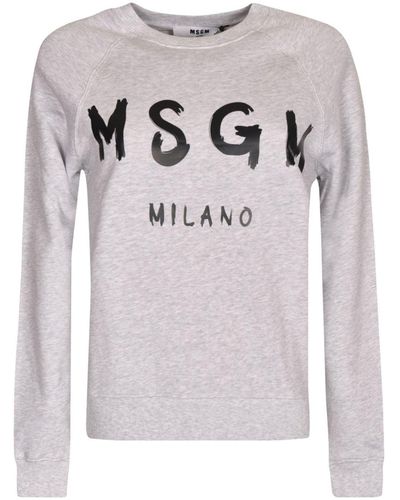 MSGM Logo Printed Crewneck Sweatshirt - Gray