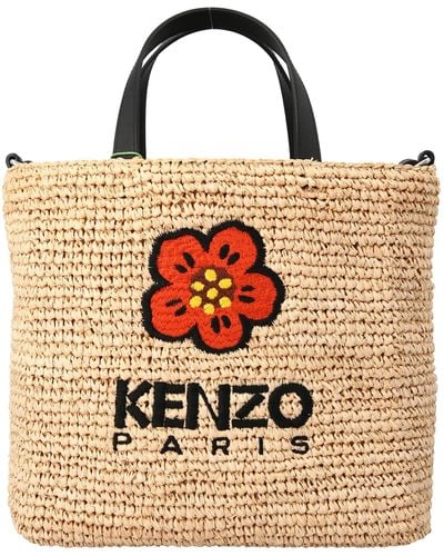 KENZO Raffia Logo Handbag - Brown