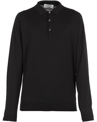 John Smedley Belper Buttoned Knitted Polo Shirt - Black