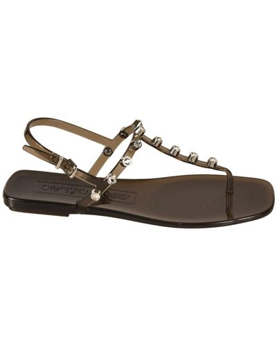Sergio Rossi Crystal Embellished Slingback Flat Sandals - Brown