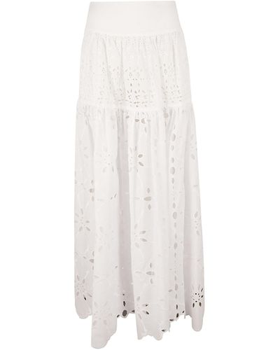 Ermanno Scervino High-Waist Floral Perforated Skirt - White