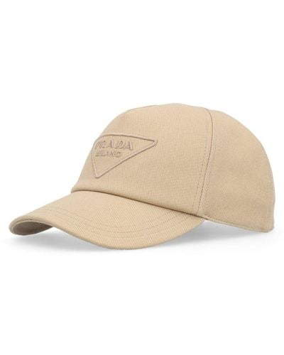 Prada Tonal Triangle Logo Baseball Hat - Natural
