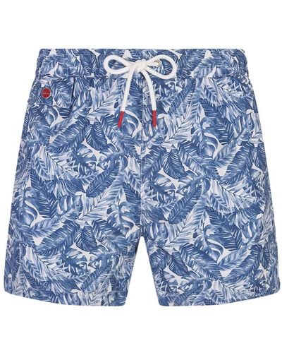 Kiton Swim Shorts With Foliage Print - Blue