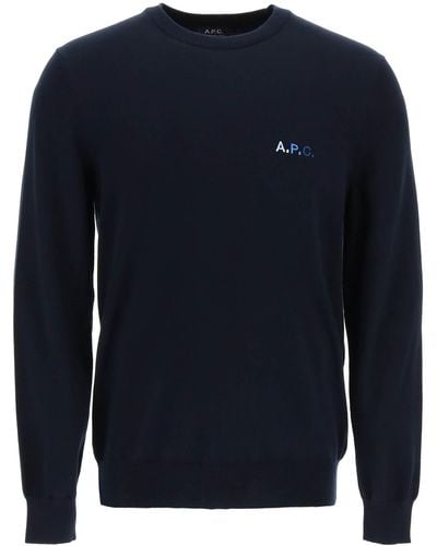 A.P.C. Sylvain Logo Embroidered Cotton Sweater - Blue