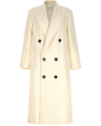 Ami Paris Double-breasted Coat Coats - Natural