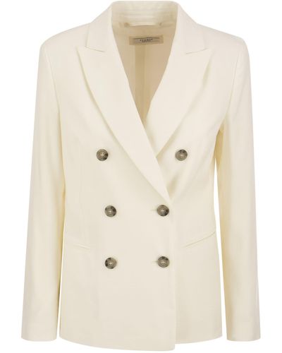 Peserico Wool And Linen Canvas Double-Breasted Blazer - Natural