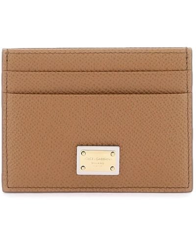 Dolce & Gabbana Grained Leather Logo Plaque Cardholder. - Brown