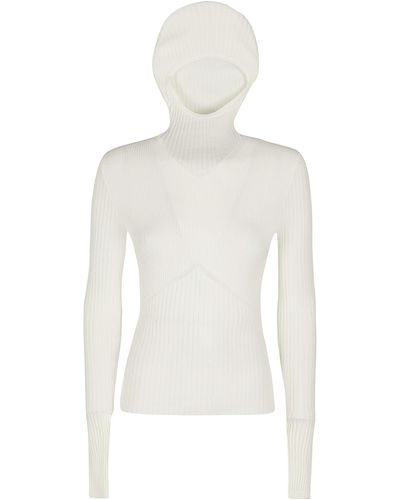 ANDREADAMO Ribbed Knit Hoodie Top - White