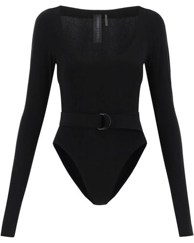 Norma Kamali Belted Long-sleeved Bodysuit - Black
