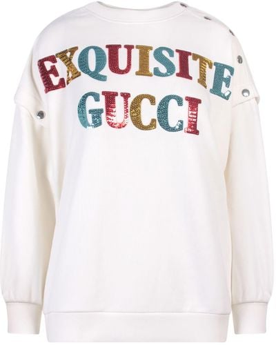 Gucci Crew Neck Long Sleeves Cotton Sweatshirts - White