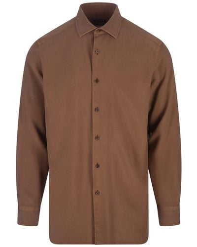 Zegna Mulberry Silk Shirt - Brown