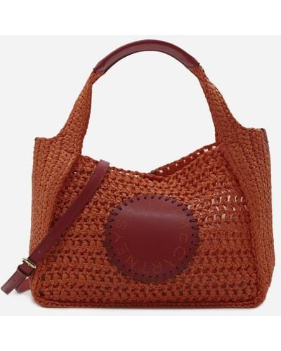 Stella McCartney Shoulder Bag With Woven Raffia Logo Patch - Red