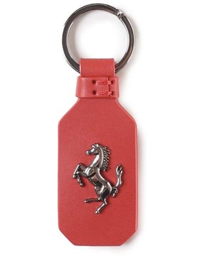 Ferrari Leather Key Ring With Metal Prancing Horse - Red