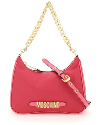 Moschino Nylon Hobo Bag With Logo - Red