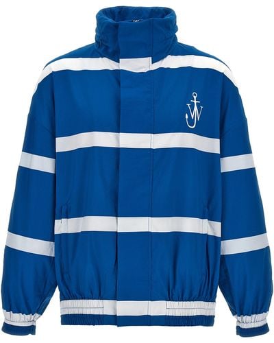 JW Anderson Logo Print Striped Jacket Casual Jackets, Parka - Blue