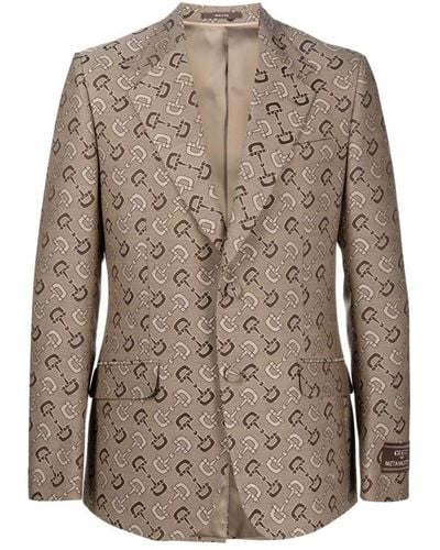 Gucci Double-breasted Logo-jacquard Cotton And Wool-blend Twill Blazer - Brown