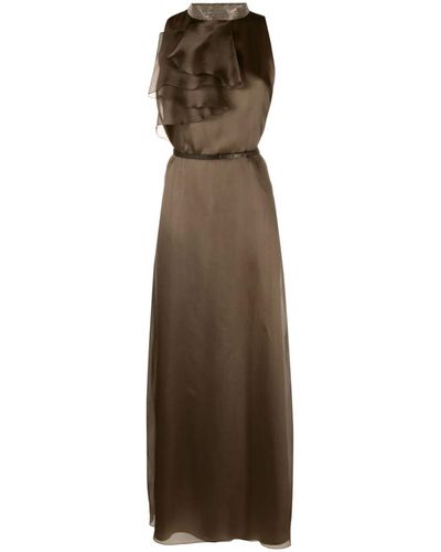 Fabiana Filippi Brown Silk Maxi Dress - Natural