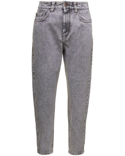 Brunello Cucinelli Gray Five-pocket Style Jeans With Monile Detail And Logo Patch In Cotton Denim Woman