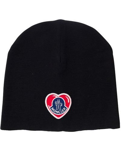 Moncler Beanie With Heart-Shaped Logo Patch - Black