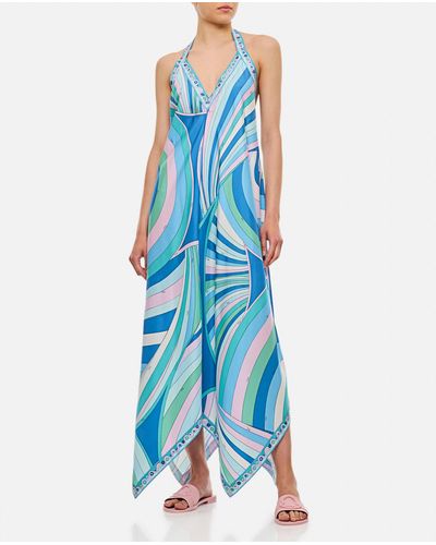 Emilio Pucci Silk Twill Long Dress - Blue