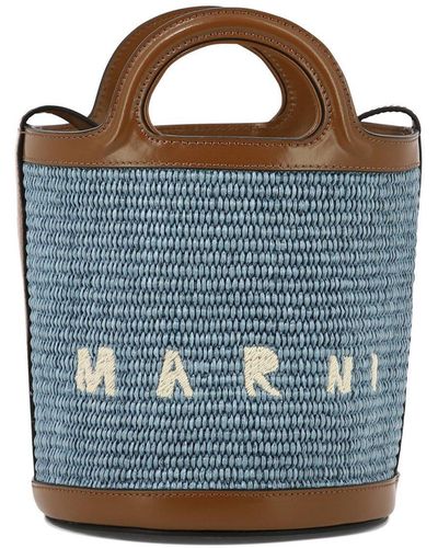 Marni Leather And Raffia Tropicalia Handle Bag - Blue