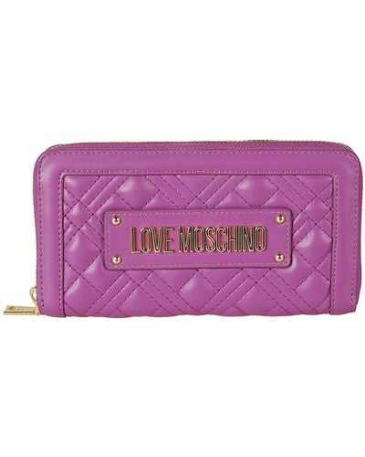 Love Moschino Logo Plaque Quilted Zip-Around Wallet - Purple