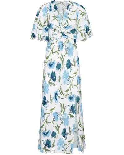 Diane von Furstenberg Bessie Floral Print Viscose Midi Dress - Blue