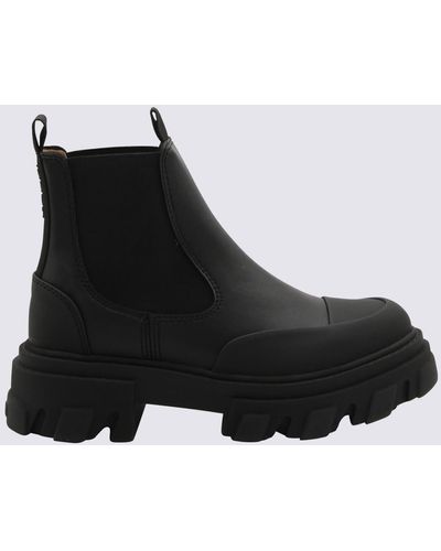 Ganni Faux Leather Combat Boots - Black
