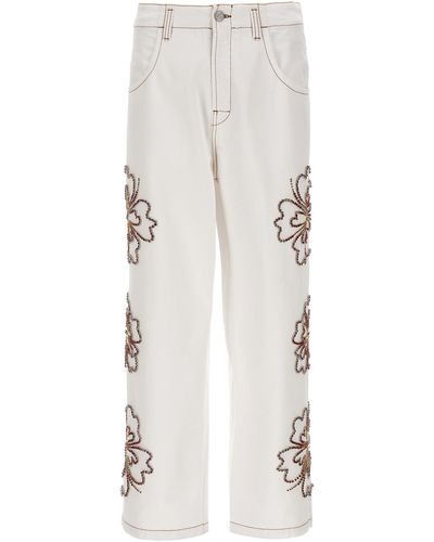 Bluemarble Embroidered Hibiscus Jeans - White