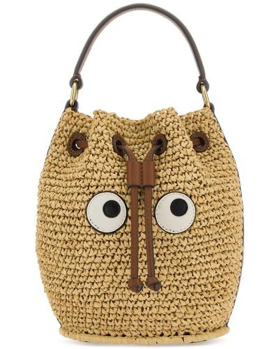 Anya Hindmarch Raffia Eyes Drawstring Bucket Bag - Metallic