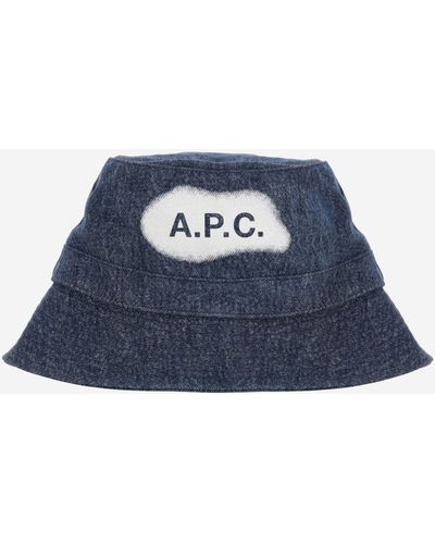 A.P.C. Denim Bucket Hat With Logo - Blue