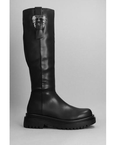 Versace Low Heels Boots In Black Leather