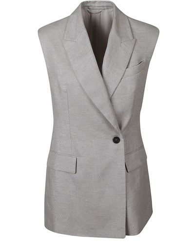 Brunello Cucinelli Light Linen Vest Blazer - Gray