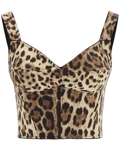 Dolce & Gabbana Leopard Print Silk Bustier Top - Gray