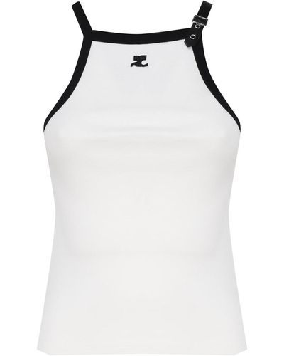 Courreges Cotton Top With Strap Suspender - Natural