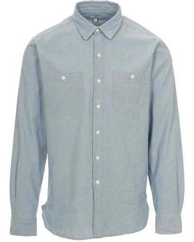 Woolrich Chambray Buttoned Long-sleeved Shirt - Blue